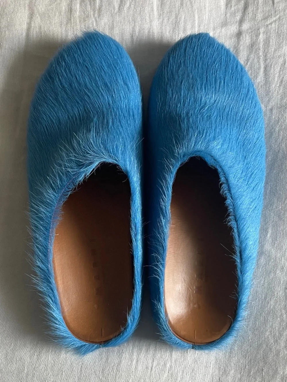 Men's Marni Fussbett Sabot calf-hair leather mules in electric blue size EU 47